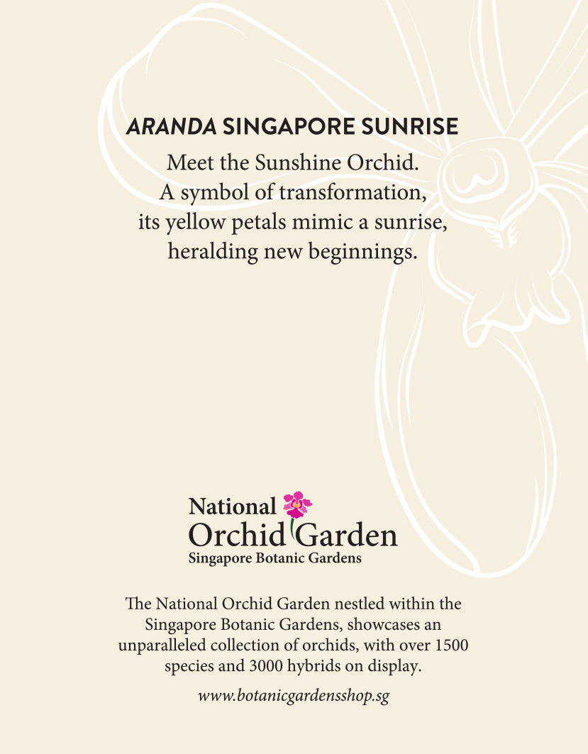 Orchid garden magnet artwork card with National Orchid Garden logo and text block