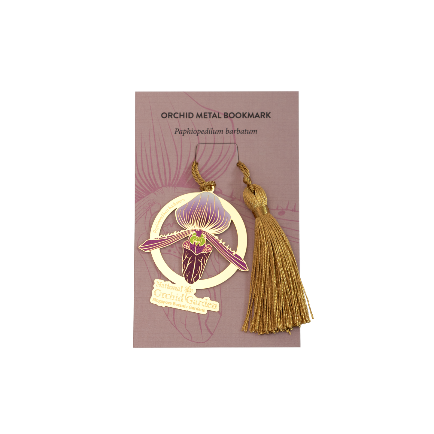 Paphiopedilum Barbatum Orchid Metal Bookmark with Tassel