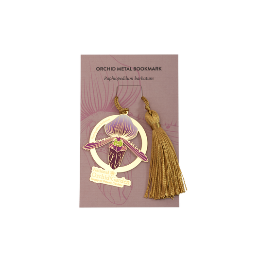Paphiopedilum Barbatum Orchid Metal Bookmark with Tassel