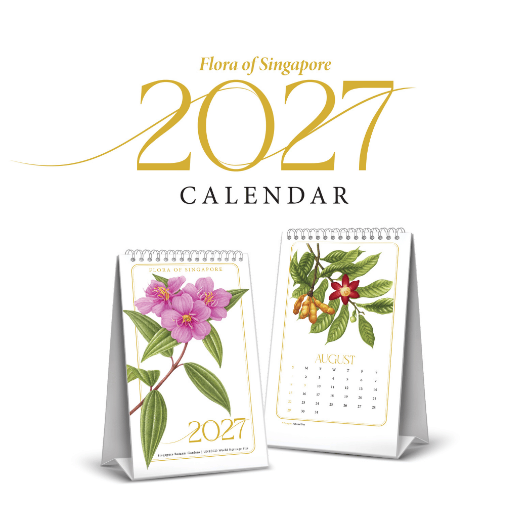 2027 desk calendar with illustrated flowers and leaves on tabletop stand